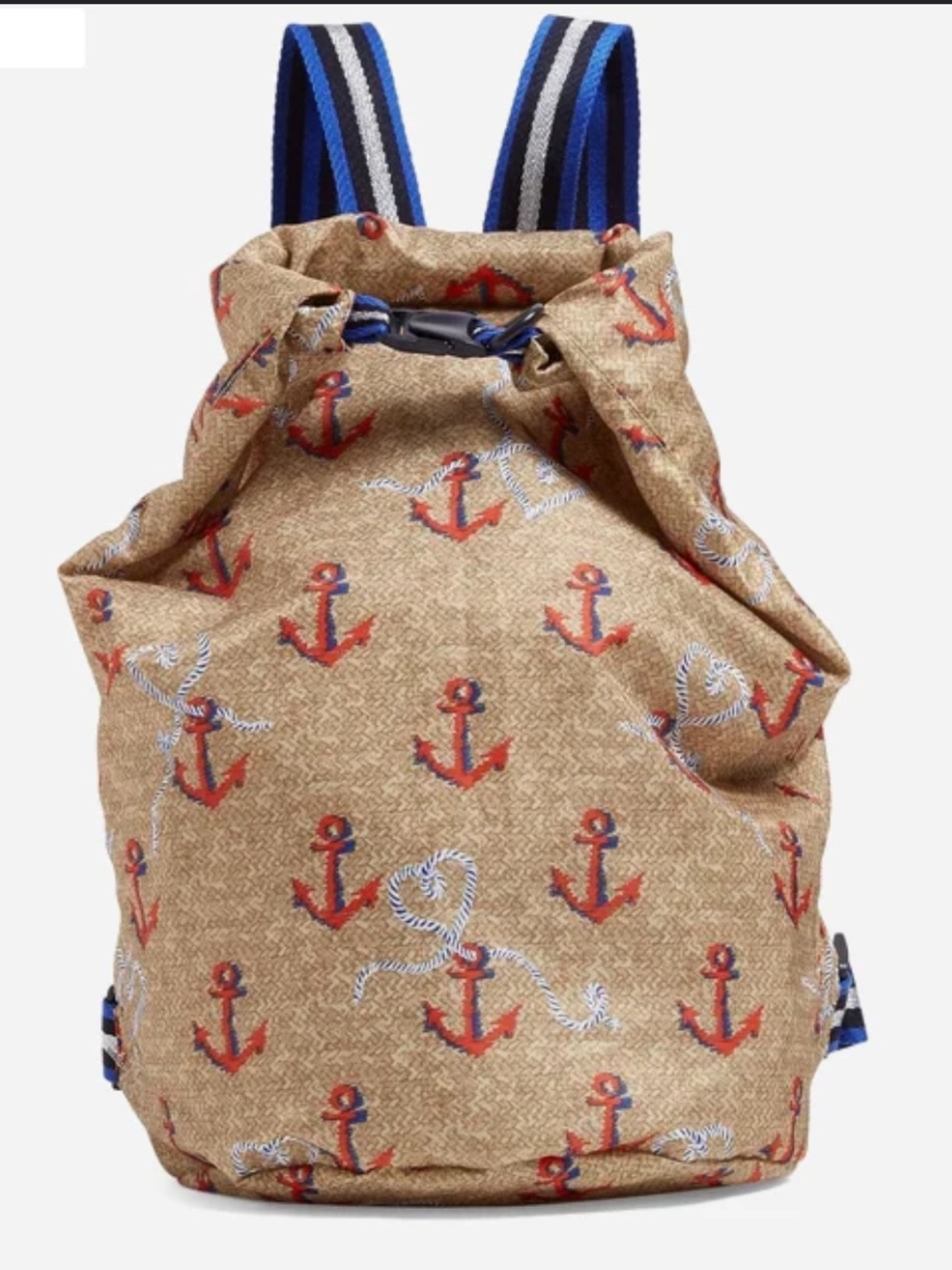 Vera Bradley Tan Anchor Print Backpack with Blue-Striped Straps